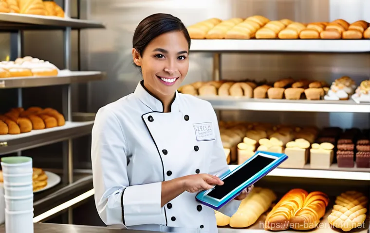 제과제빵 자격증 취득 후 연봉 협상 팁 - **Prompt:** A confident female pastry chef, in her early 30s, stands in a brightly lit, modern comme...