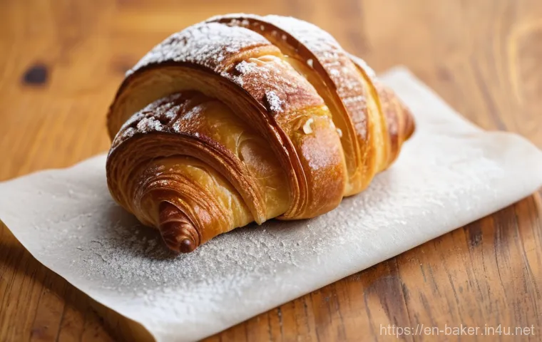 제과제빵 실습 중 에피소드 공유 - **Prompt: The Golden Croissant**
    A close-up, high-resolution food photograph of a perfectly bake...