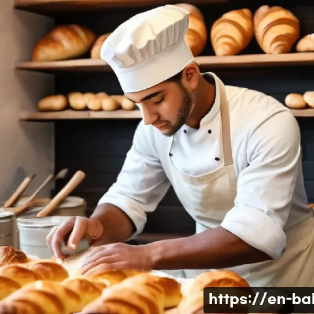 제과제빵 취업에 도움되는 경력 관리 - A diverse bakery kitchen scene showing a young professional baker working in an artisan bakery setti...