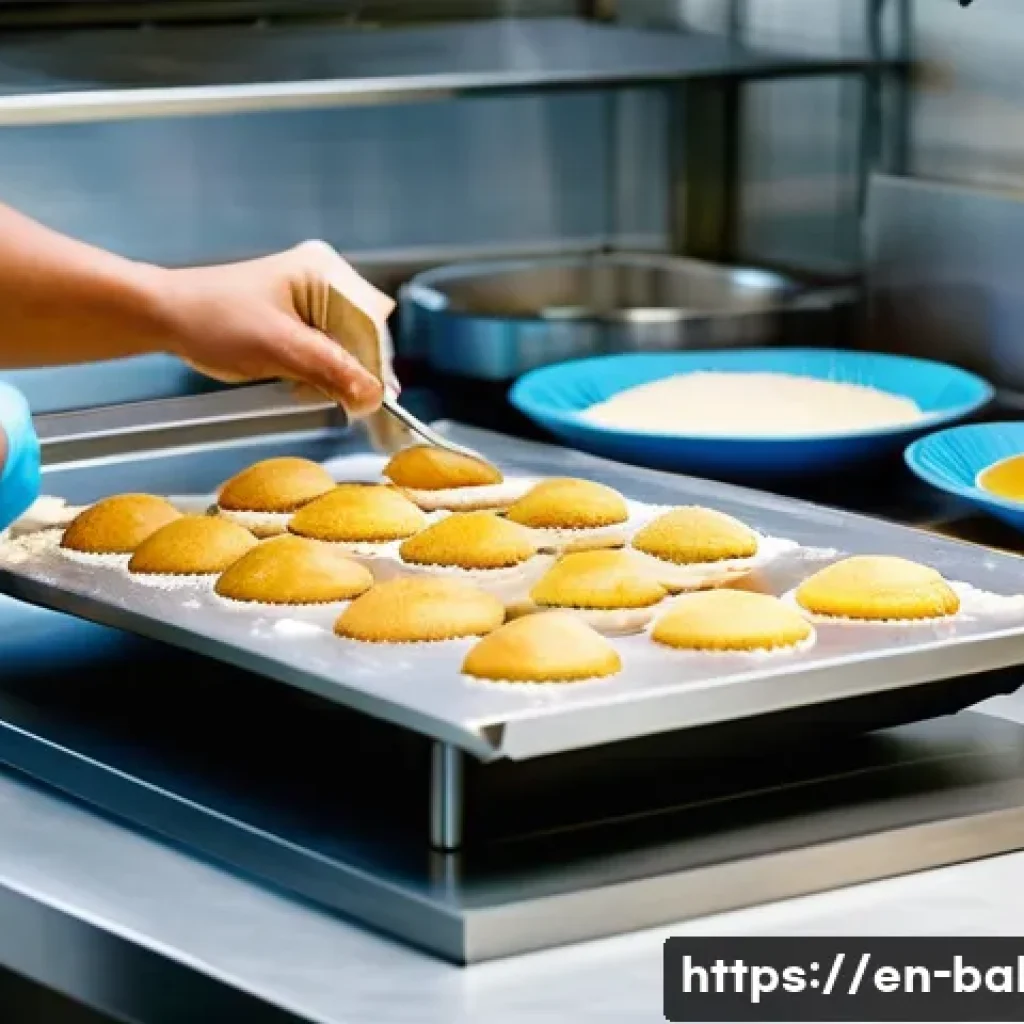 제과제빵 레시피 개발자의 업무 - A modern bakery test kitchen scene showing a skilled pastry chef carefully measuring and adjusting i...