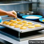 제과제빵 레시피 개발자의 업무 - A modern bakery test kitchen scene showing a skilled pastry chef carefully measuring and adjusting i...