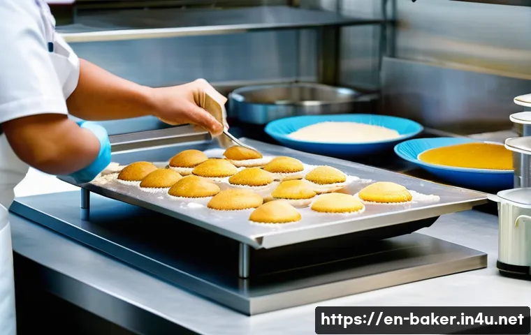제과제빵 레시피 개발자의 업무 - A modern bakery test kitchen scene showing a skilled pastry chef carefully measuring and adjusting i...