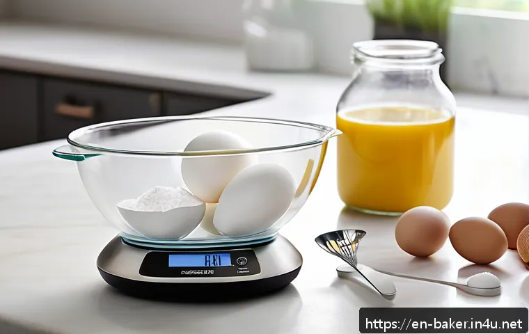 제과제빵 실기 시험 필수 준비물 - A modern kitchen scene showcasing a sleek digital kitchen scale with a tare function in use, weighin...