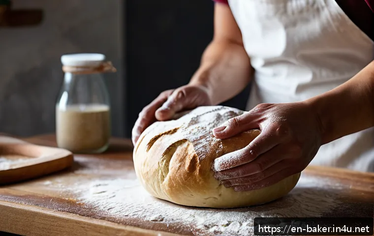 제과제빵 현장 경험이 필요한 이유 - A warm, rustic kitchen scene showing a baker&rsquo;s hands kneading dough on a wooden countertop, capturin...