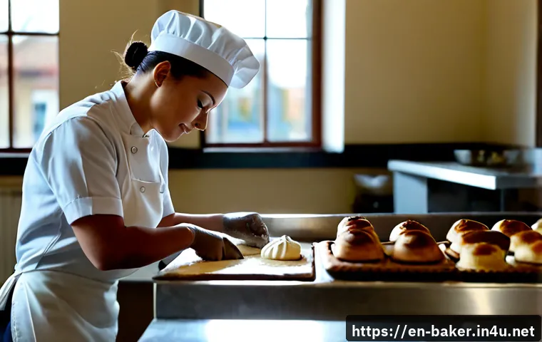 Home 17 제과제빵 직업의 장단점 - Photorealistic editorial image of a professional pastry chef in a bright independent neighborhood ba...